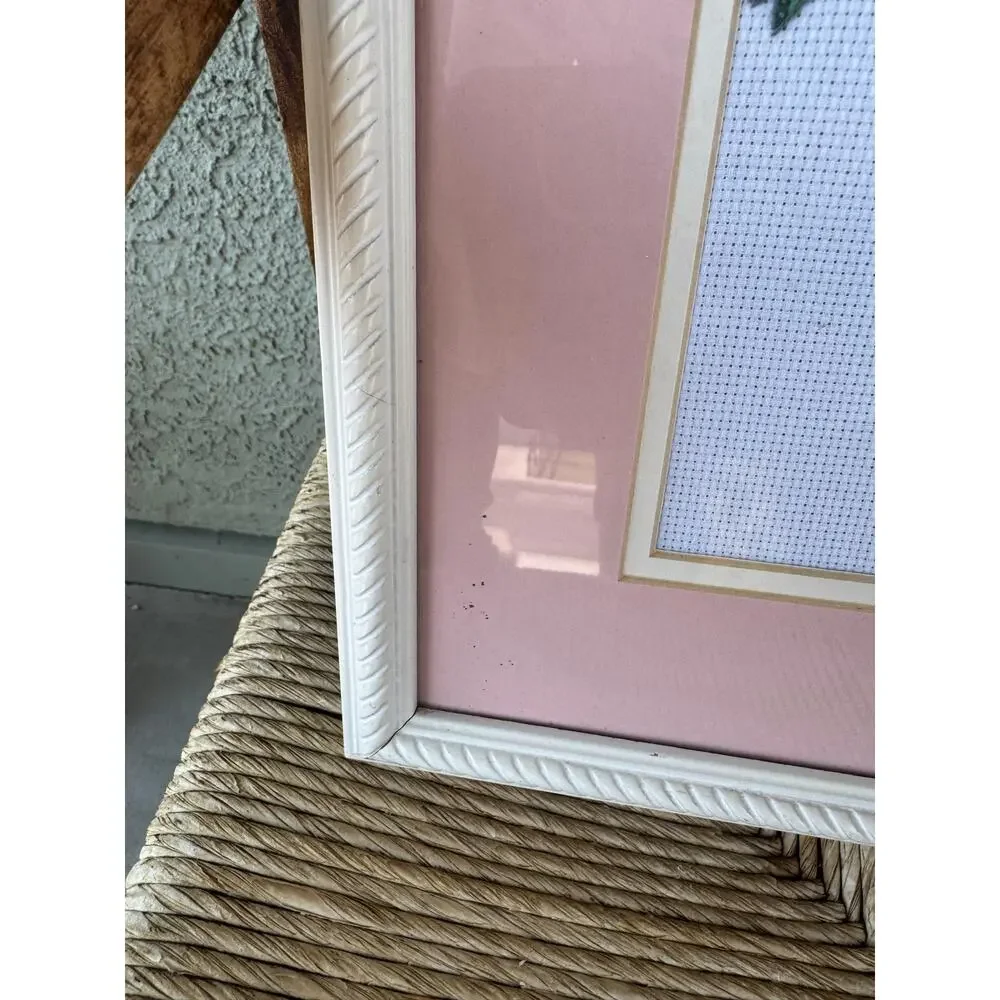 Cross-stitch Mime with Balloon framed matted wall decor feminine quirky oddity